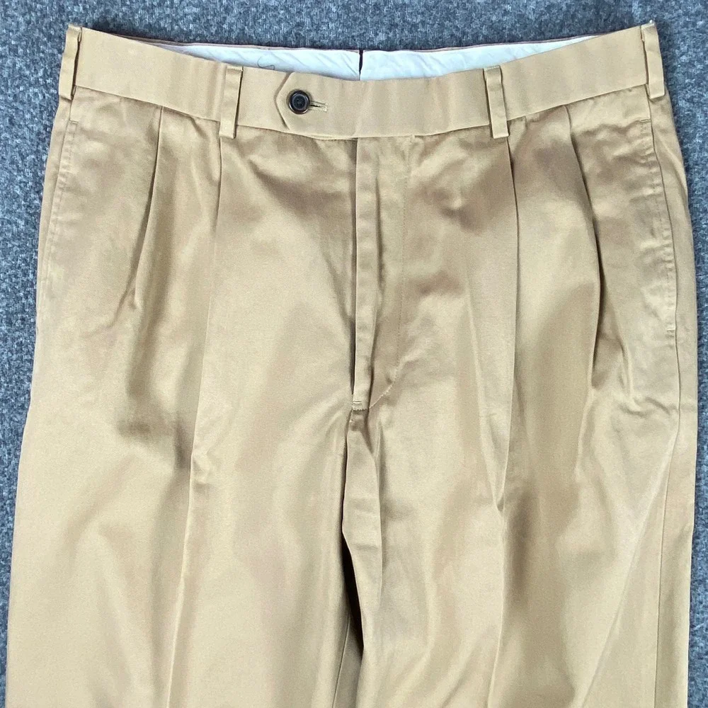 Brooks Brothers Country Club Mens‎ 34x30 Khaki Pleated Cuffed Cotton Chino Pants